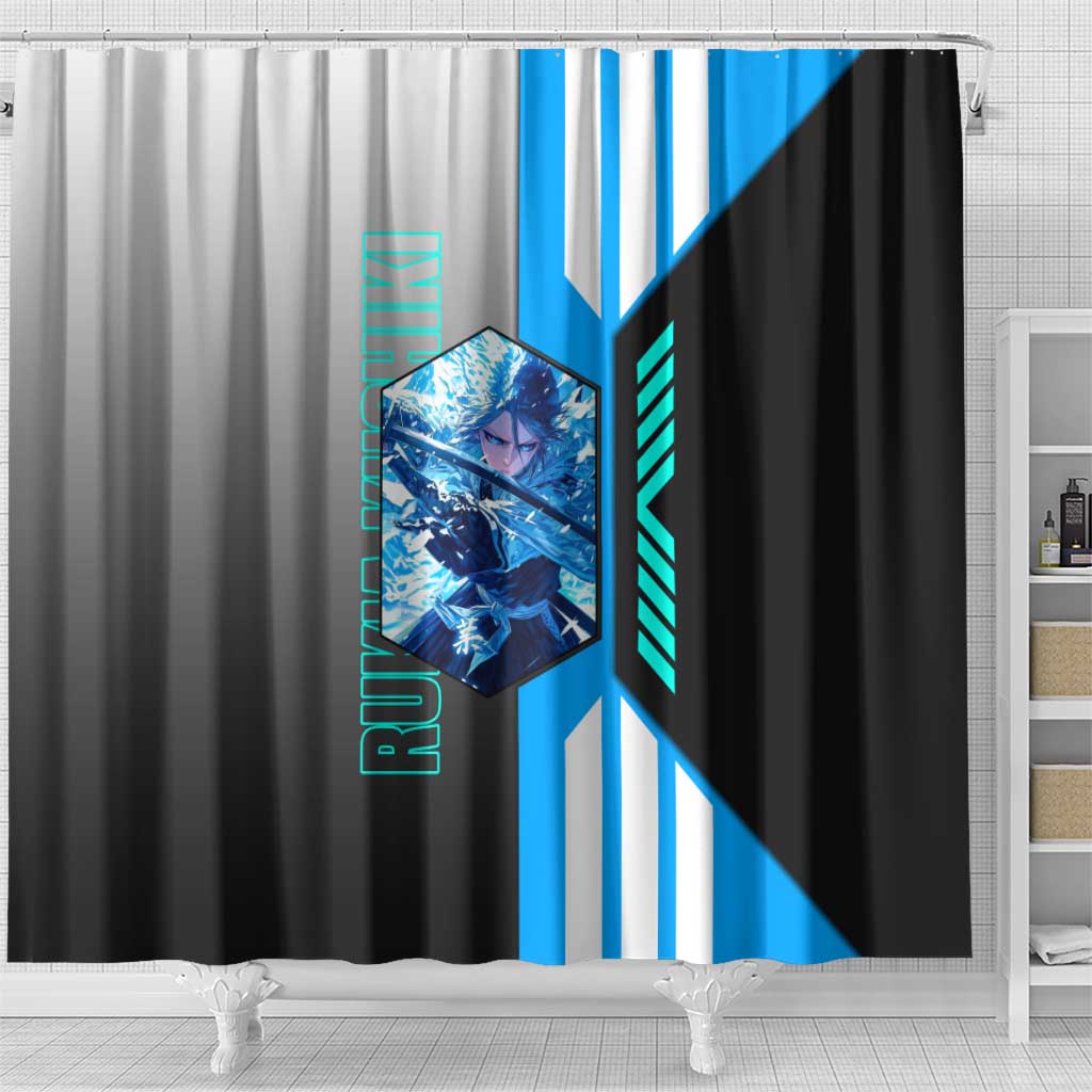 Rukia Kuchiki from Bleach Shower Curtain with Sword and Ice Powers Pose Design - The Mazicc