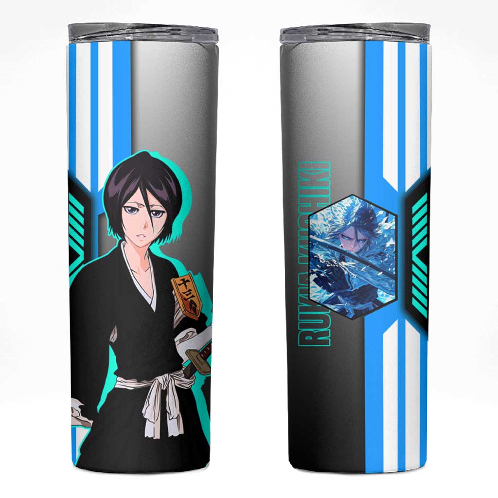 Rukia Kuchiki from Bleach Skinny Tumbler with Sword and Ice Powers Pose Design - The Mazicc