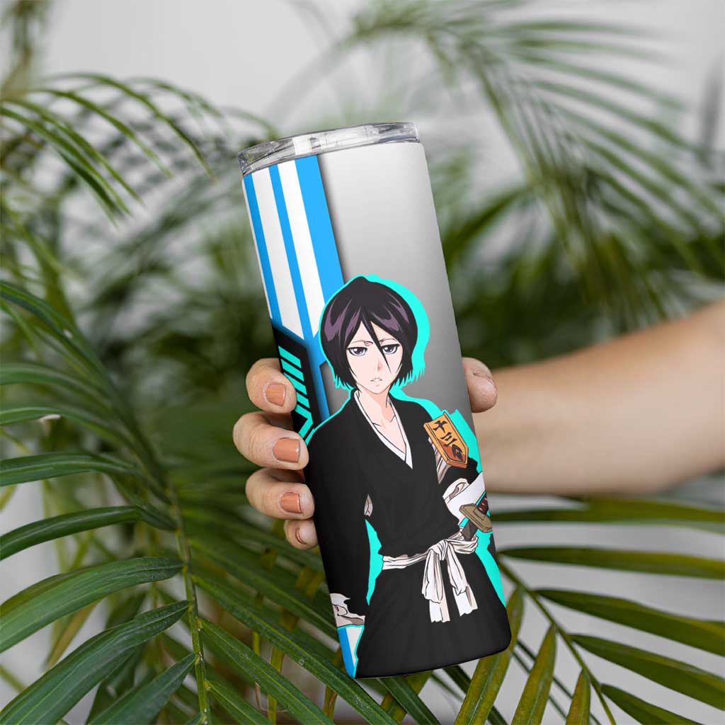 Rukia Kuchiki from Bleach Skinny Tumbler with Sword and Ice Powers Pose Design - The Mazicc