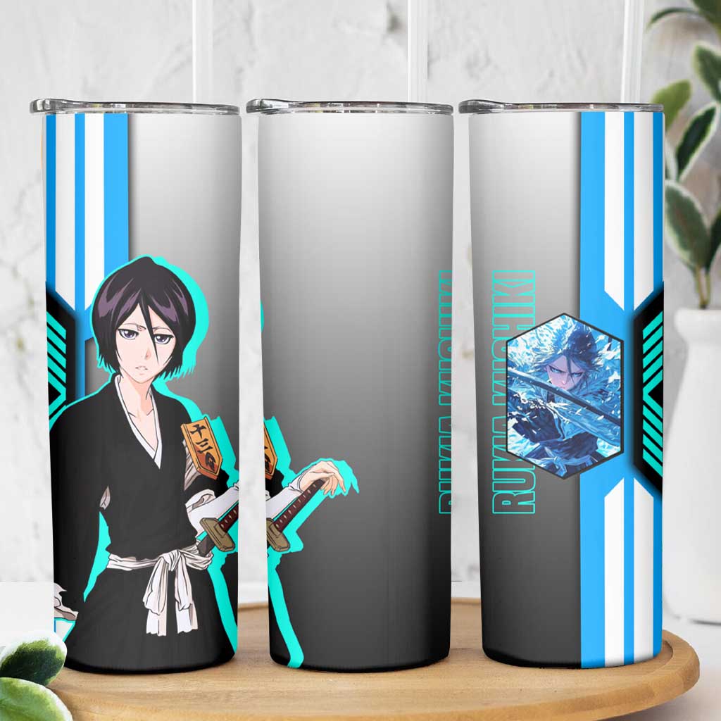 Rukia Kuchiki from Bleach Skinny Tumbler with Sword and Ice Powers Pose Design - The Mazicc