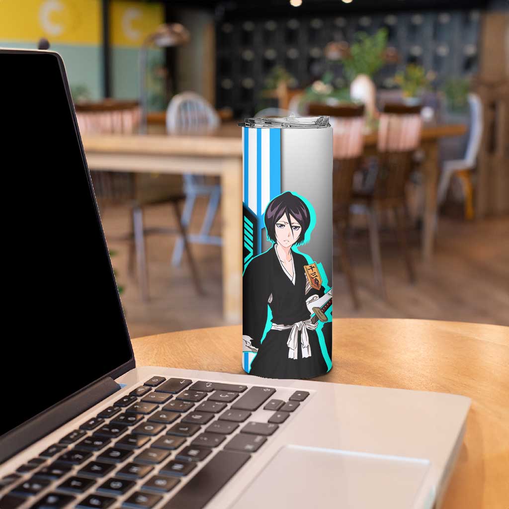 Rukia Kuchiki from Bleach Skinny Tumbler with Sword and Ice Powers Pose Design - The Mazicc