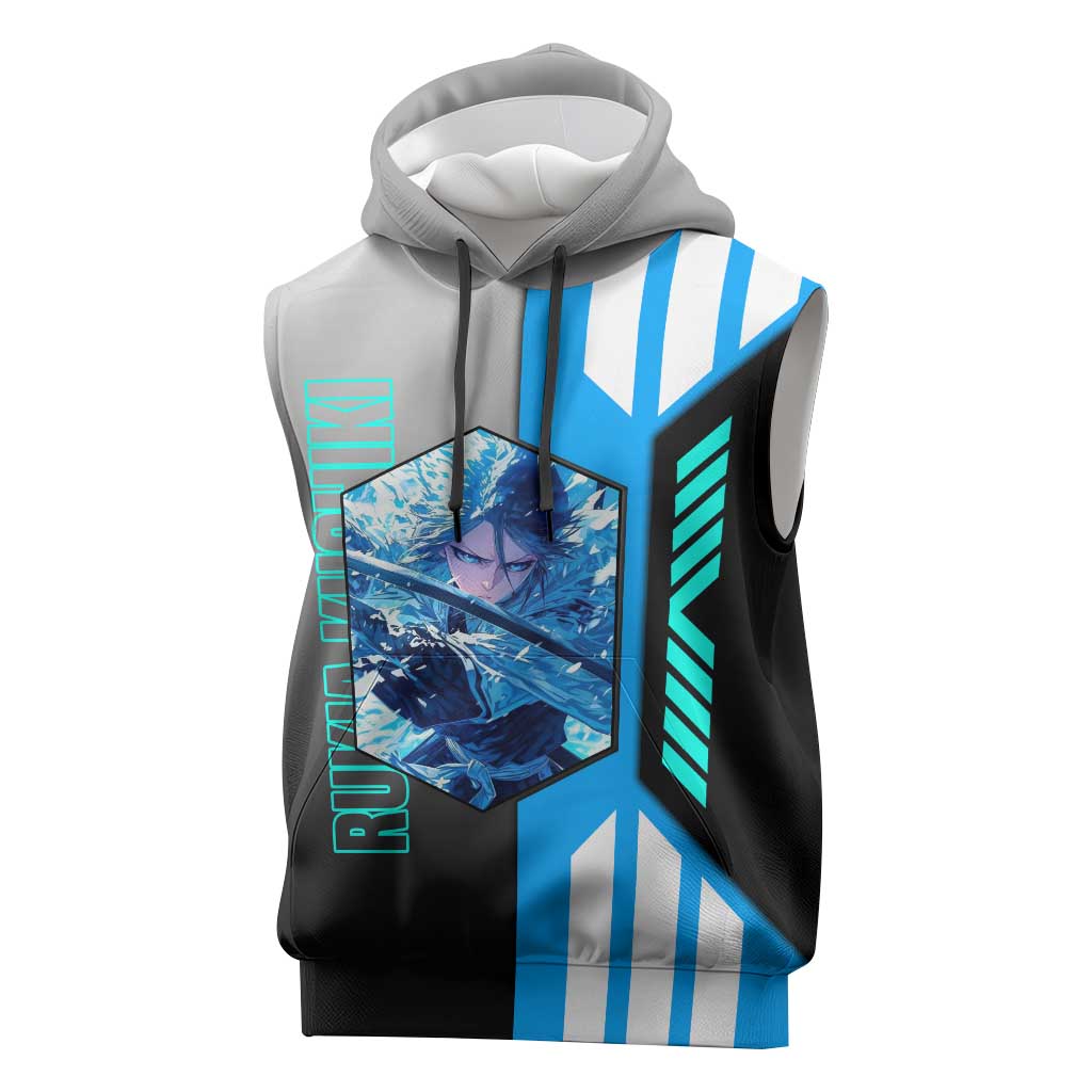 Rukia Kuchiki from Bleach Sleeveless Hoodie with Sword and Ice Powers Pose Design - The Mazicc