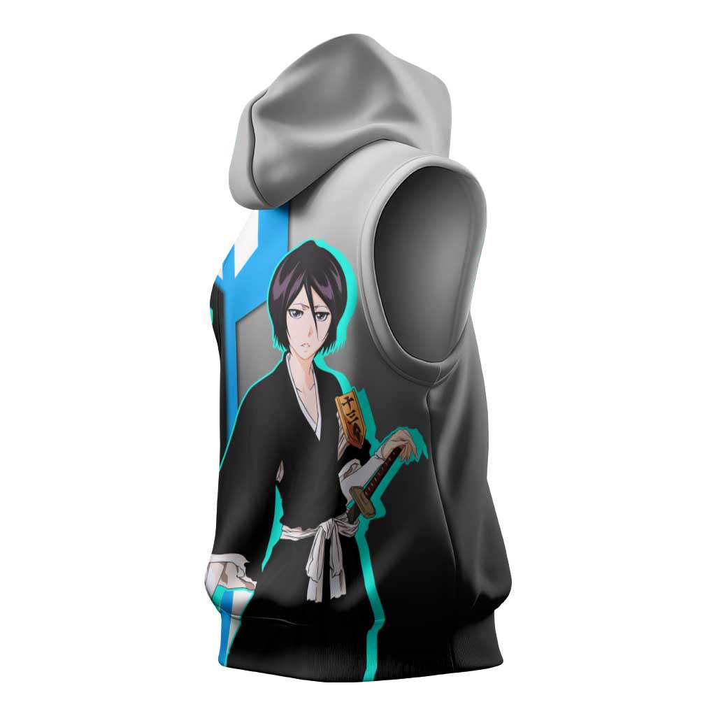 Rukia Kuchiki from Bleach Sleeveless Hoodie with Sword and Ice Powers Pose Design - The Mazicc