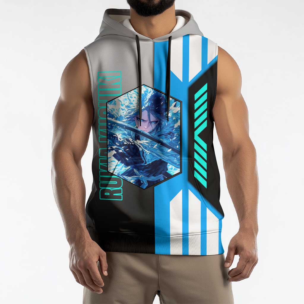 Rukia Kuchiki from Bleach Sleeveless Hoodie with Sword and Ice Powers Pose Design - The Mazicc