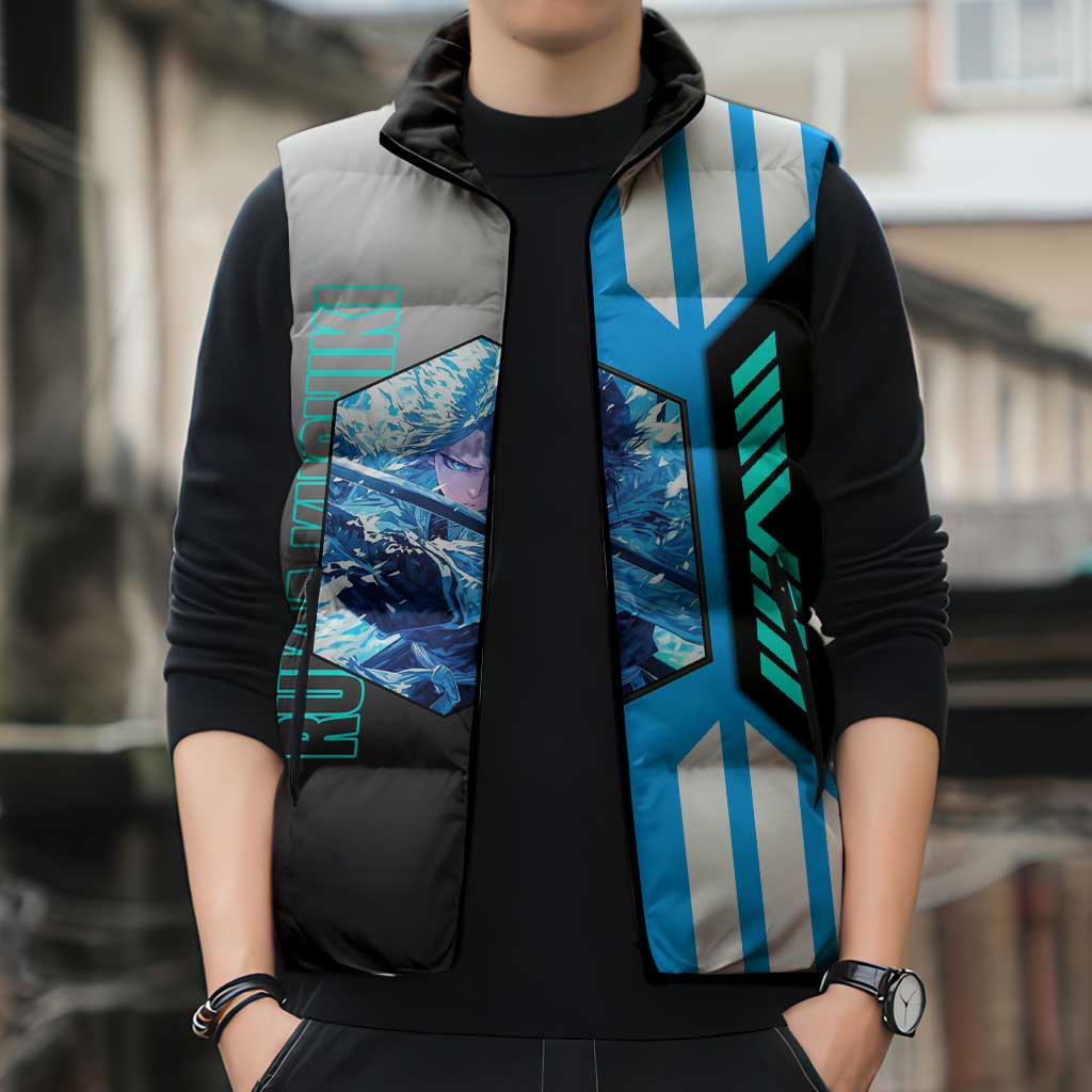 Rukia Kuchiki from Bleach Sleeveless Puffer Jacket with Sword and Ice Powers Pose Design - The Mazicc