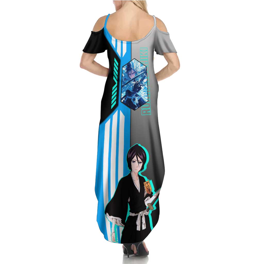 Rukia Kuchiki from Bleach Summer Maxi Dress with Sword and Ice Powers Pose Design - The Mazicc