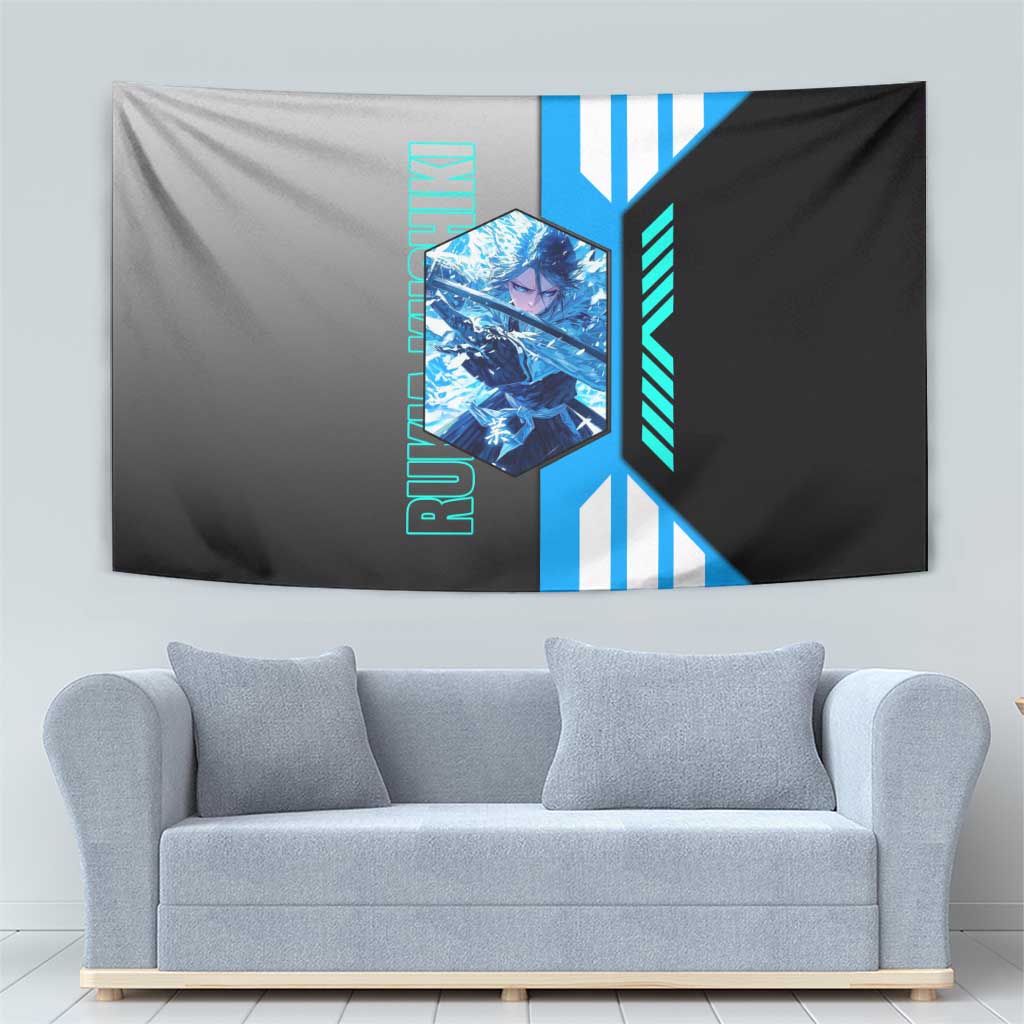 Rukia Kuchiki from Bleach Tapestry with Sword and Ice Powers Pose Design - The Mazicc