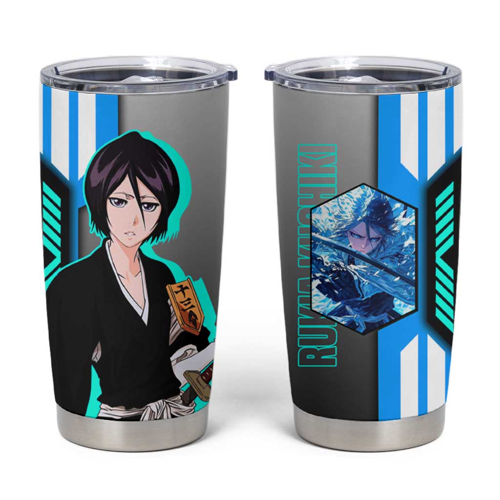 Rukia Kuchiki from Bleach Tumbler Cup with Sword and Ice Powers Pose Design - The Mazicc