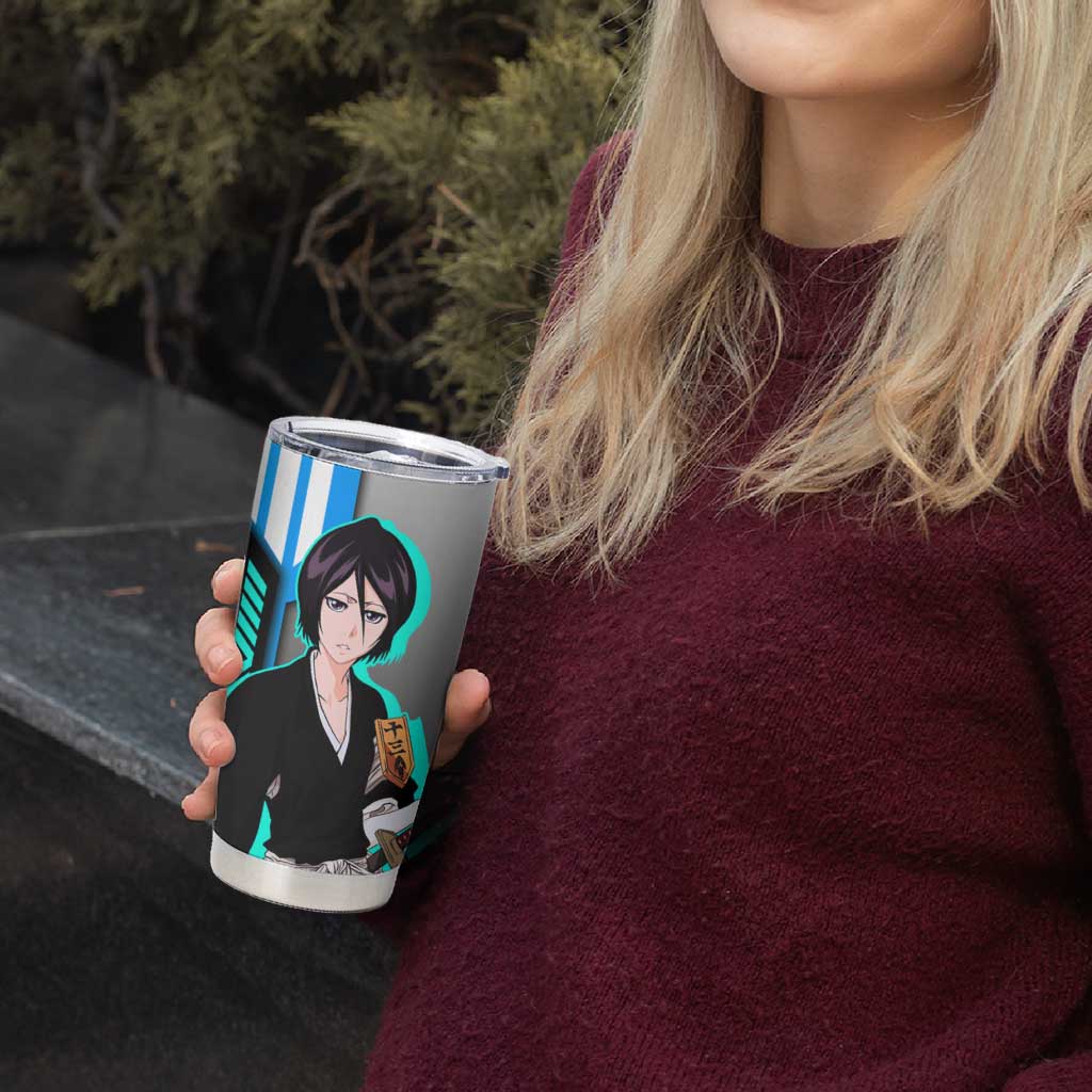Rukia Kuchiki from Bleach Tumbler Cup with Sword and Ice Powers Pose Design - The Mazicc