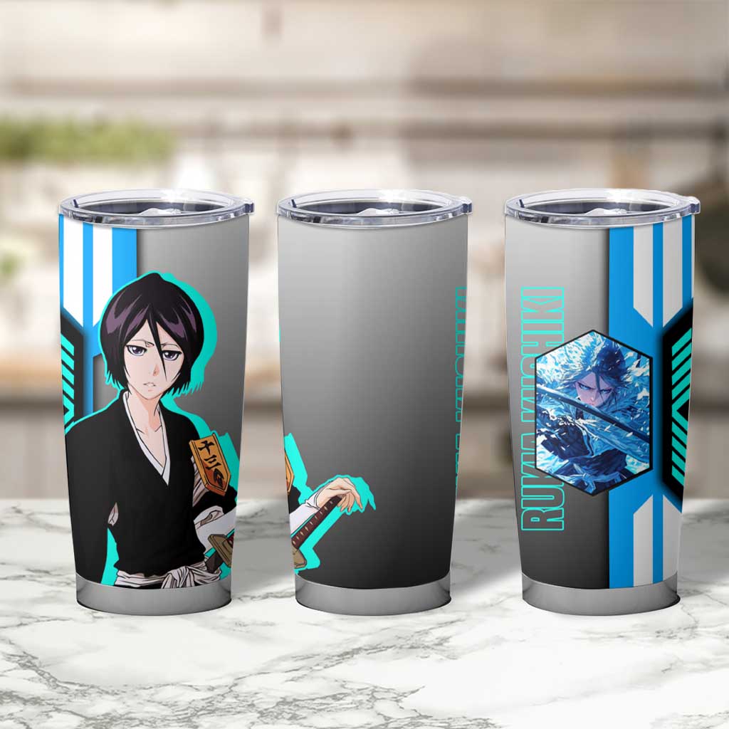 Rukia Kuchiki from Bleach Tumbler Cup with Sword and Ice Powers Pose Design - The Mazicc