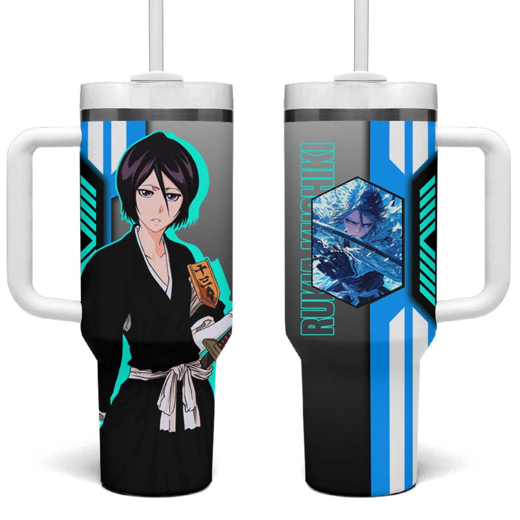 Rukia Kuchiki from Bleach Tumbler With Handle with Sword and Ice Powers Pose Design - The Mazicc
