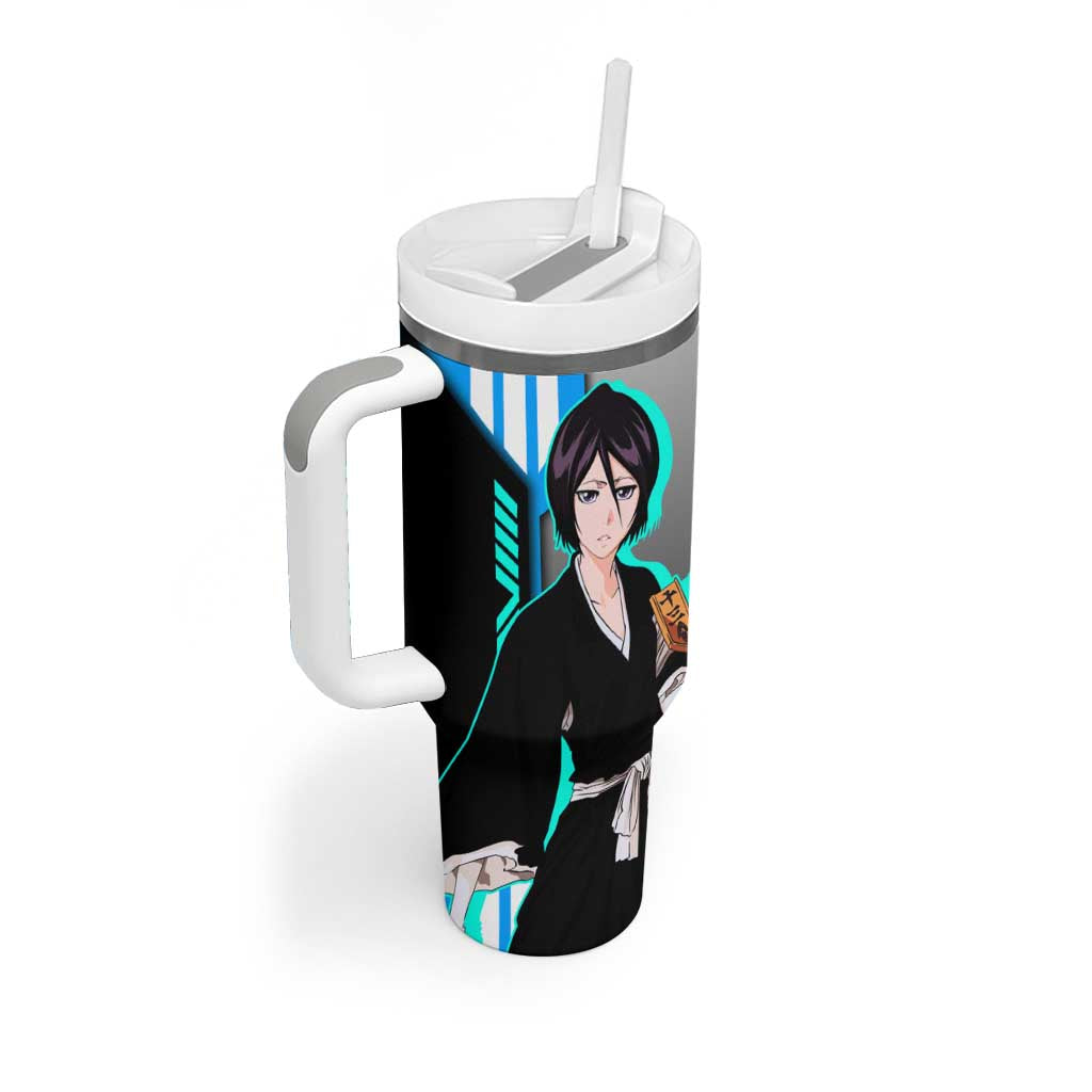 Rukia Kuchiki from Bleach Tumbler With Handle with Sword and Ice Powers Pose Design - The Mazicc