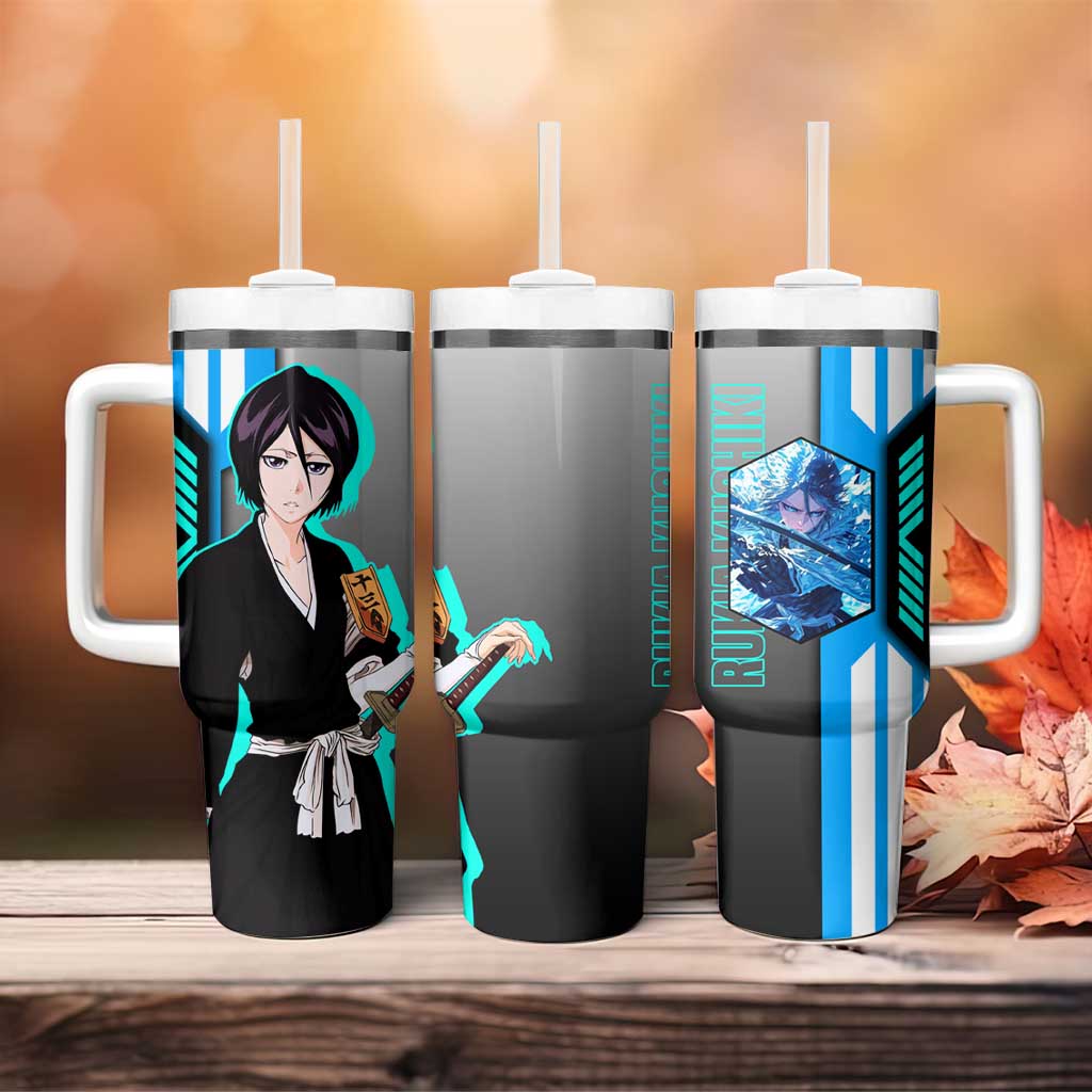 Rukia Kuchiki from Bleach Tumbler With Handle with Sword and Ice Powers Pose Design - The Mazicc