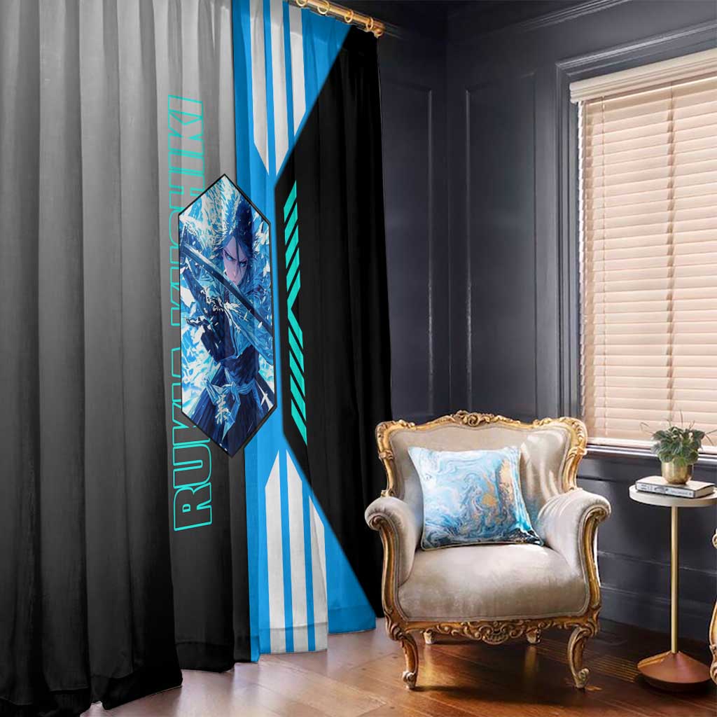 Rukia Kuchiki from Bleach Window Curtain with Sword and Ice Powers Pose Design - The Mazicc