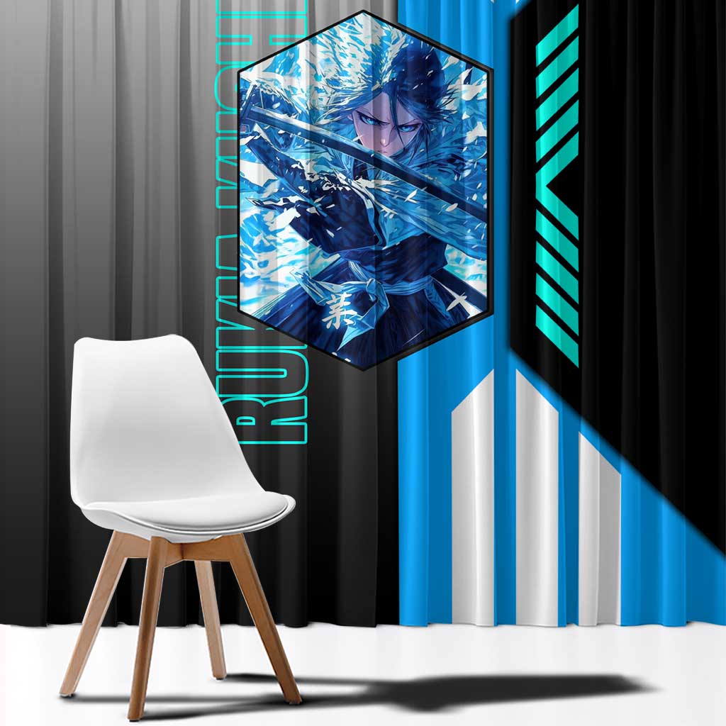 Rukia Kuchiki from Bleach Window Curtain with Sword and Ice Powers Pose Design - The Mazicc