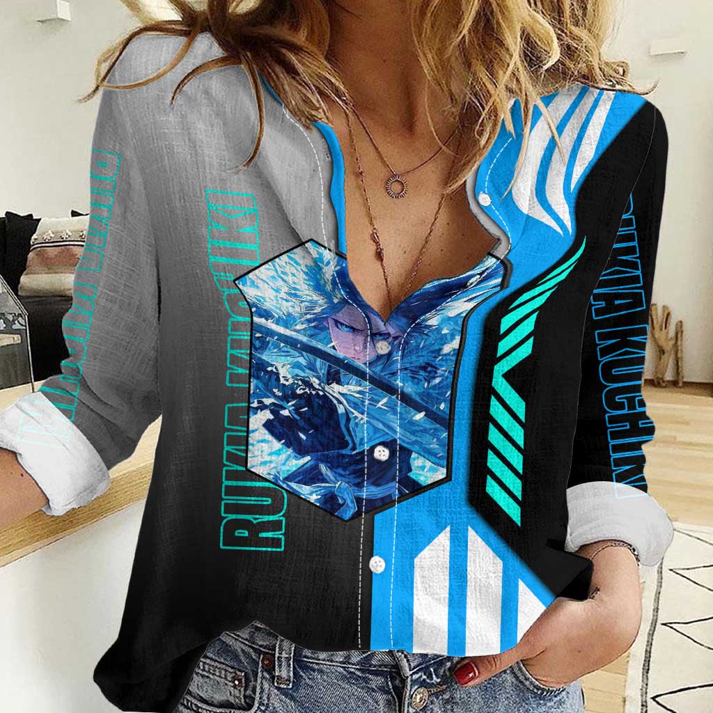 Rukia Kuchiki from Bleach Women Casual Shirt with Sword and Ice Powers Pose Design - The Mazicc