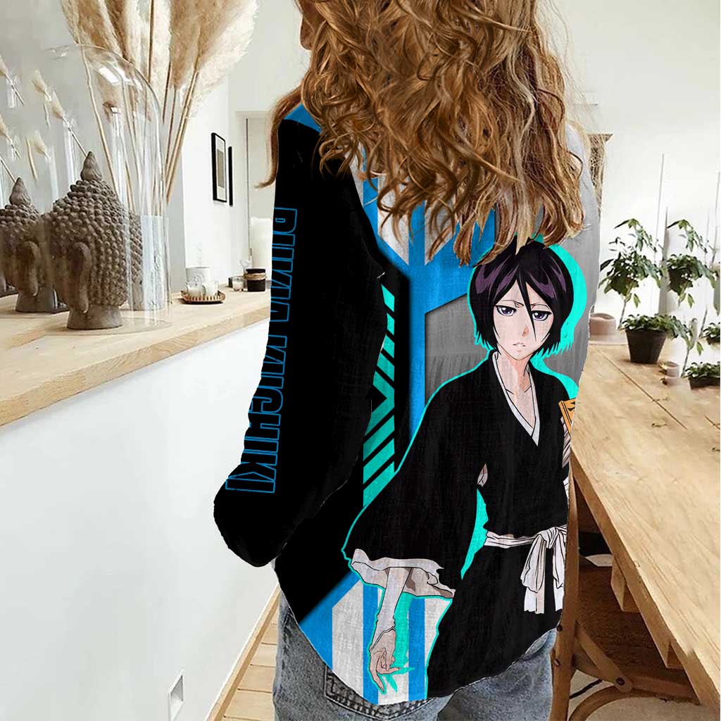 Rukia Kuchiki from Bleach Women Casual Shirt with Sword and Ice Powers Pose Design - The Mazicc