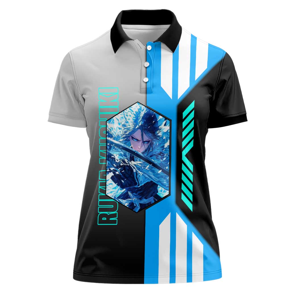 Rukia Kuchiki from Bleach Women Polo Shirt with Sword and Ice Powers Pose Design - The Mazicc