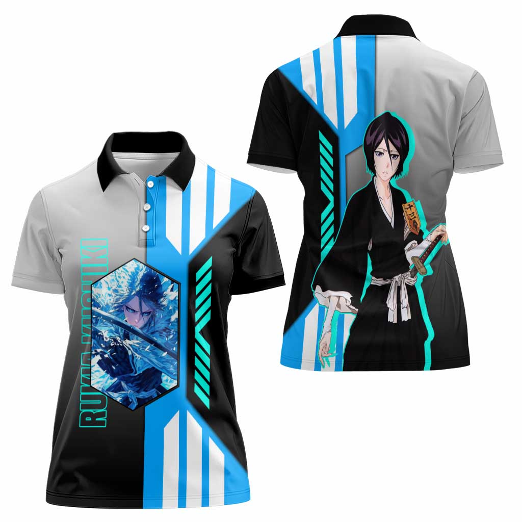 Rukia Kuchiki from Bleach Women Polo Shirt with Sword and Ice Powers Pose Design - The Mazicc