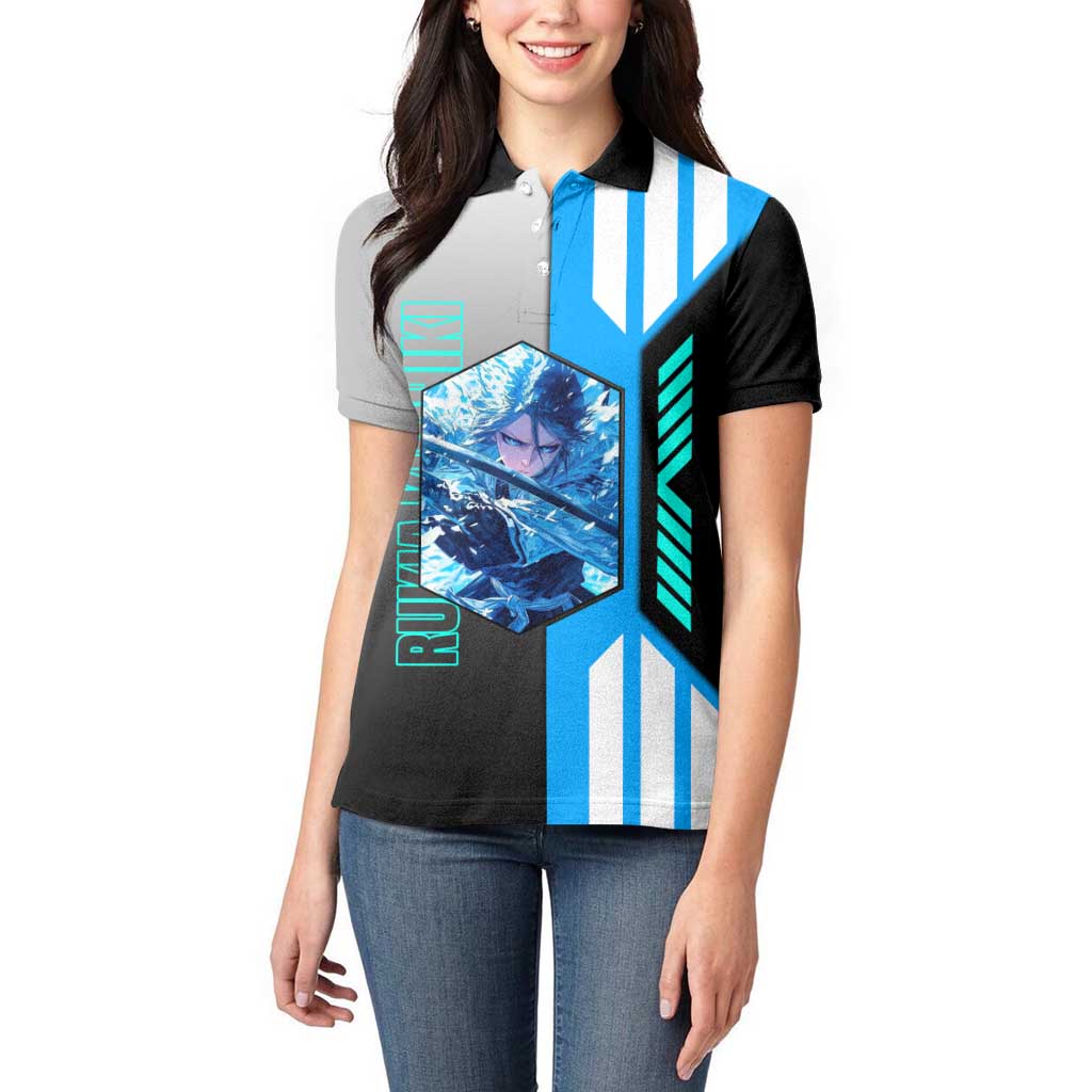 Rukia Kuchiki from Bleach Women Polo Shirt with Sword and Ice Powers Pose Design - The Mazicc