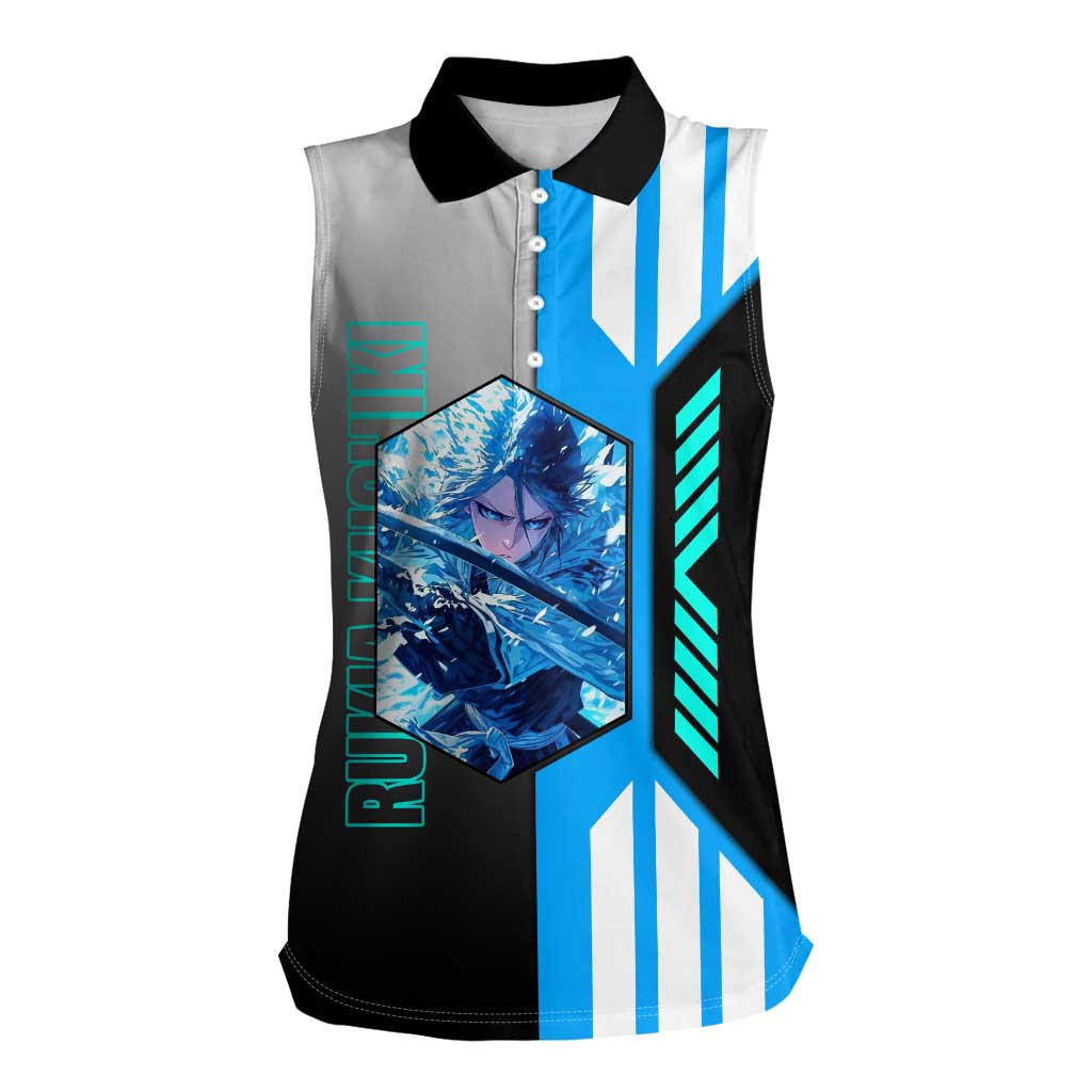 Rukia Kuchiki from Bleach Women Sleeveless Polo Shirt with Sword and Ice Powers Pose Design - The Mazicc