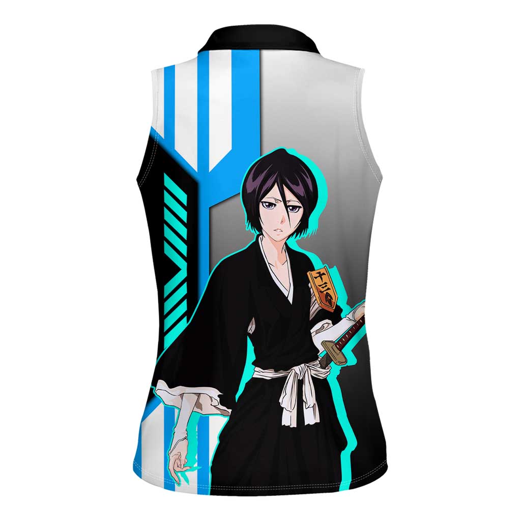 Rukia Kuchiki from Bleach Women Sleeveless Polo Shirt with Sword and Ice Powers Pose Design - The Mazicc