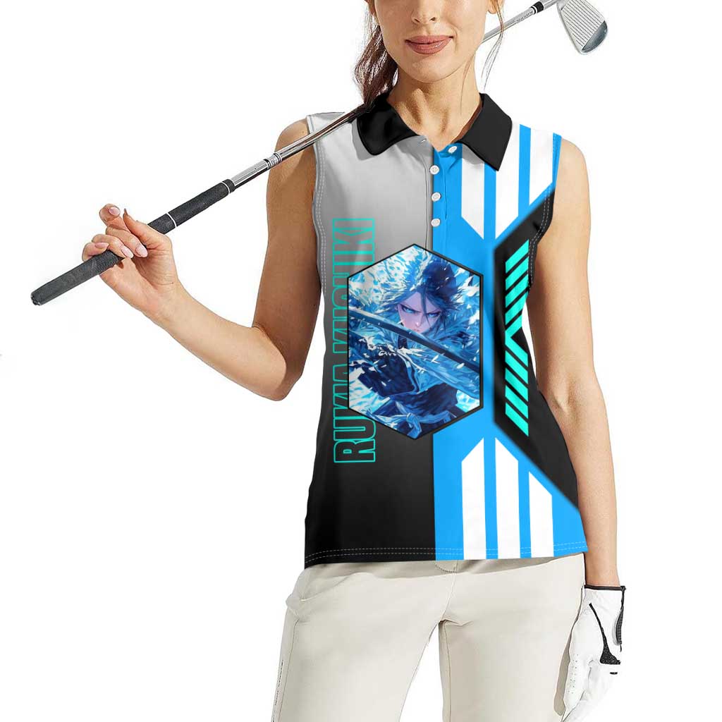 Rukia Kuchiki from Bleach Women Sleeveless Polo Shirt with Sword and Ice Powers Pose Design - The Mazicc