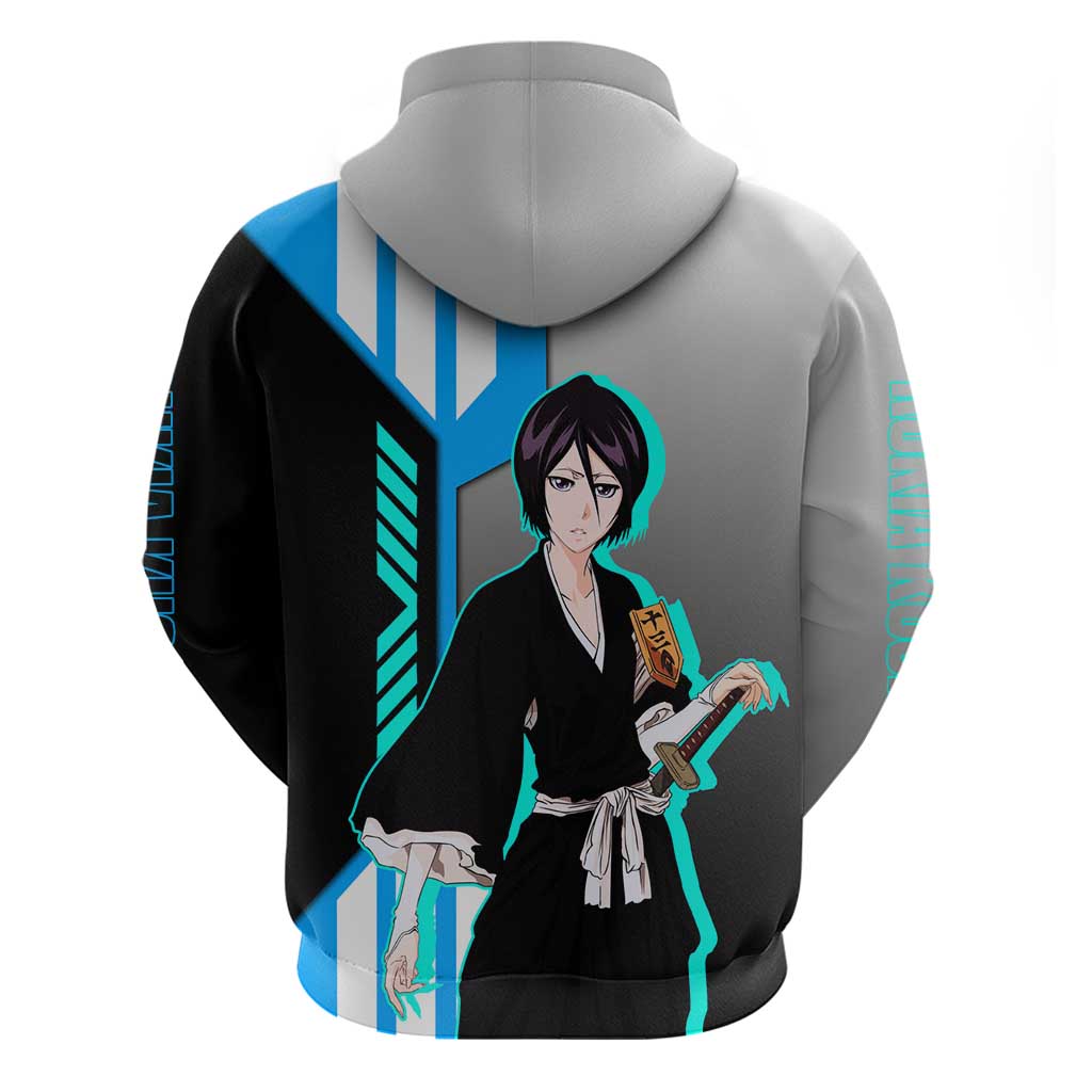 Rukia Kuchiki from Bleach Zip Hoodie with Sword and Ice Powers Pose Design - The Mazicc