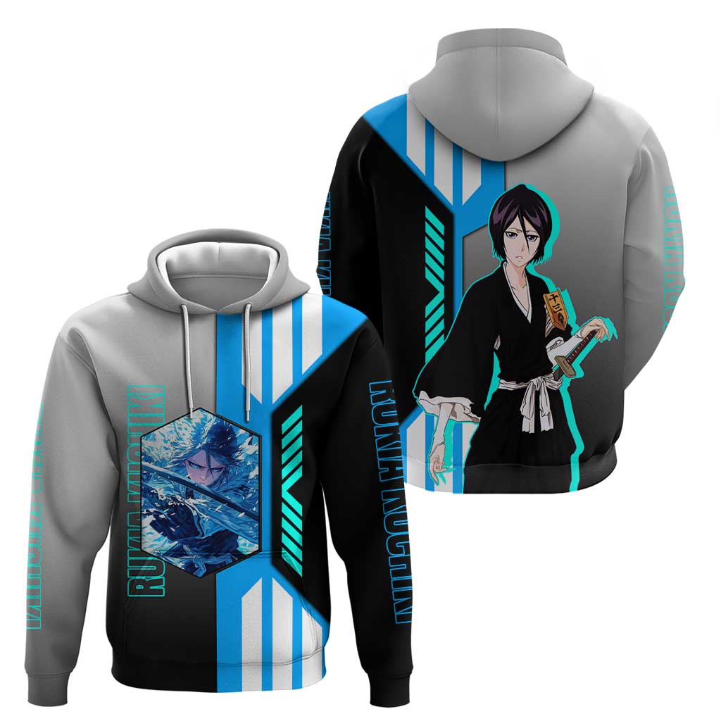 Rukia Kuchiki from Bleach Zip Hoodie with Sword and Ice Powers Pose Design - The Mazicc
