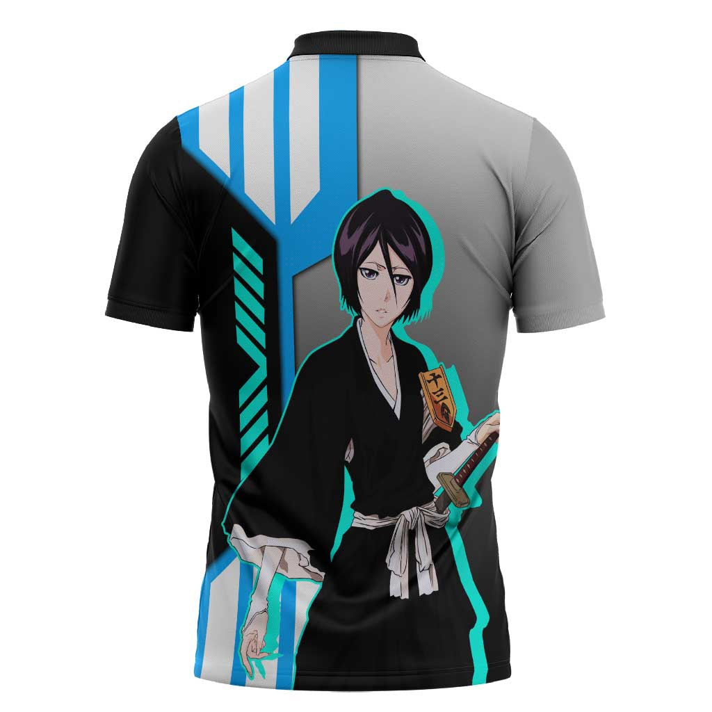 Rukia Kuchiki from Bleach Zipper Polo Shirt with Sword and Ice Powers Pose Design - The Mazicc
