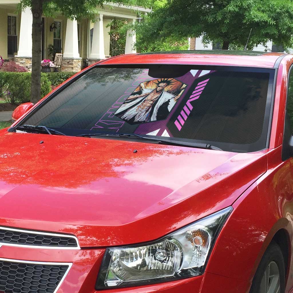 Kenpachi Zaraki from Bleach Auto Sun Shade with Sword and Battle Ready Pose Design - The Mazicc