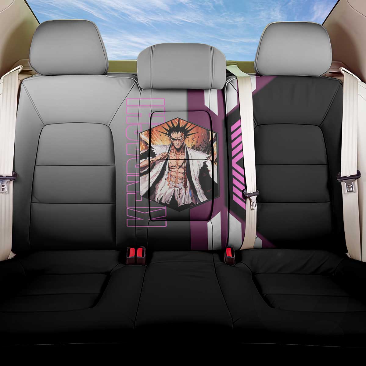 Kenpachi Zaraki from Bleach Back Car Seat Cover with Sword and Battle Ready Pose Design - The Mazicc