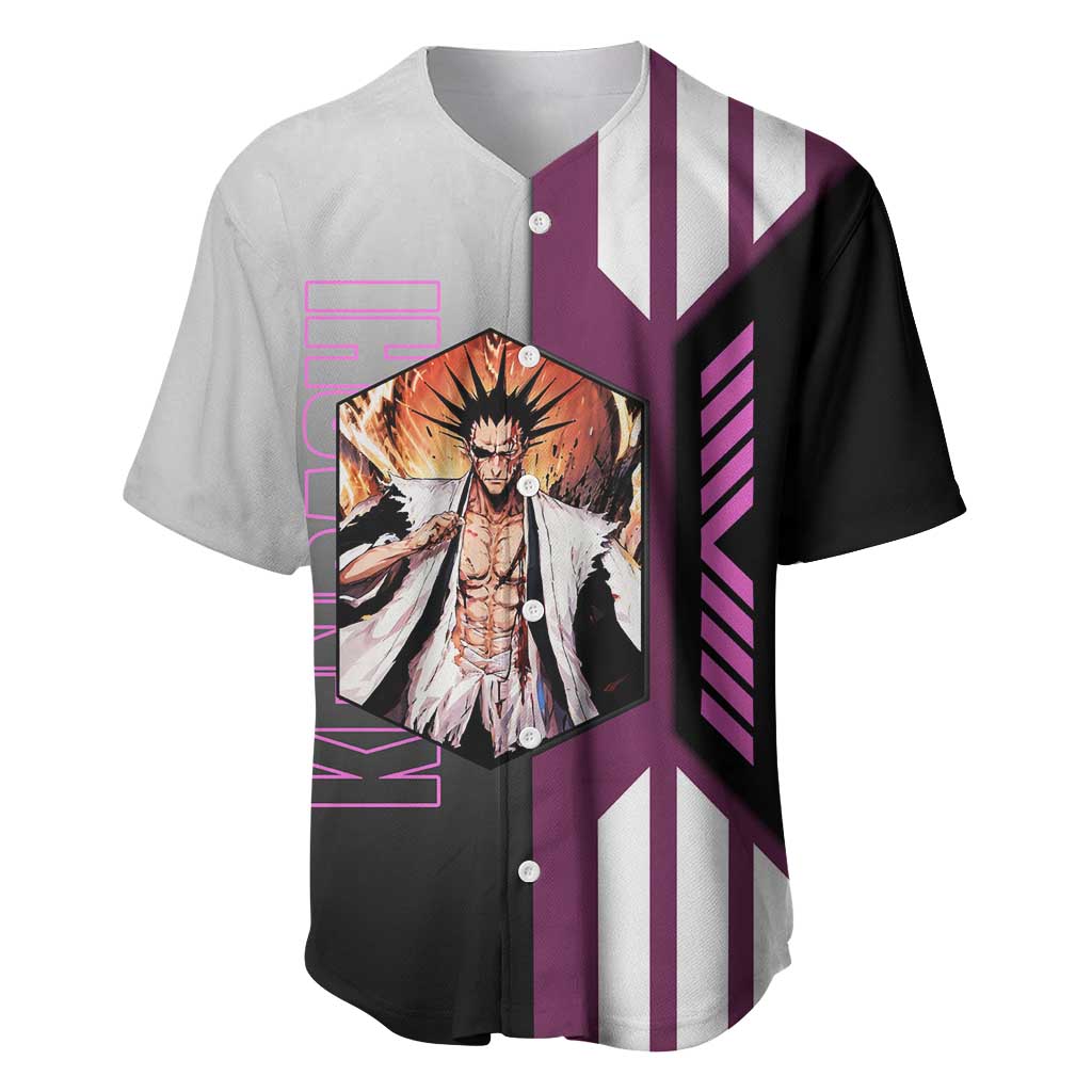 Kenpachi Zaraki from Bleach Baseball Jersey with Sword and Battle Ready Pose Design - The Mazicc