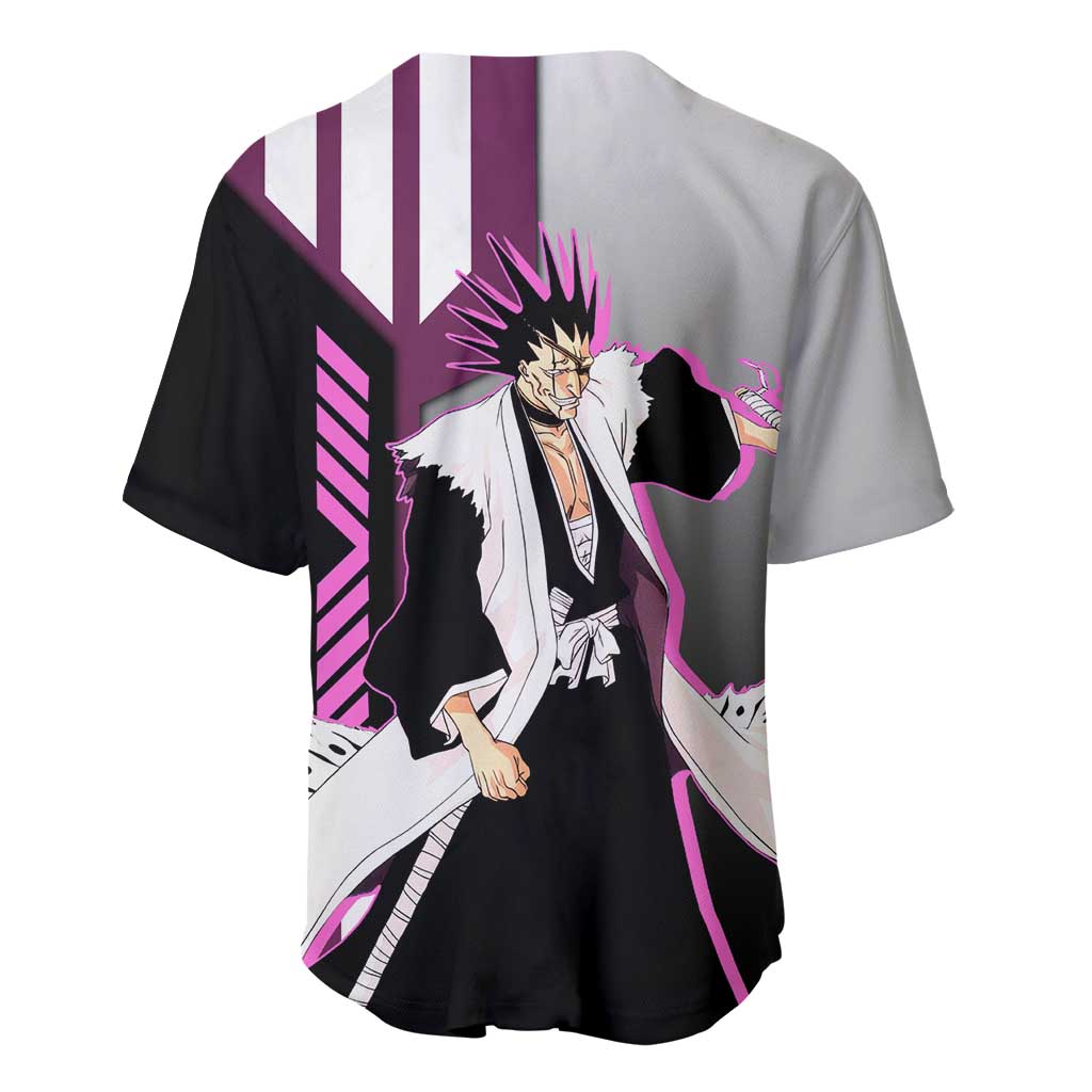 Kenpachi Zaraki from Bleach Baseball Jersey with Sword and Battle Ready Pose Design - The Mazicc