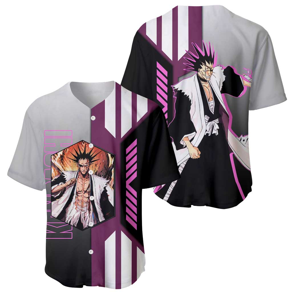 Kenpachi Zaraki from Bleach Baseball Jersey with Sword and Battle Ready Pose Design - The Mazicc