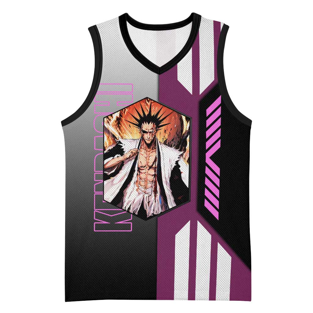 Kenpachi Zaraki from Bleach Basketball Jersey with Sword and Battle Ready Pose Design - The Mazicc