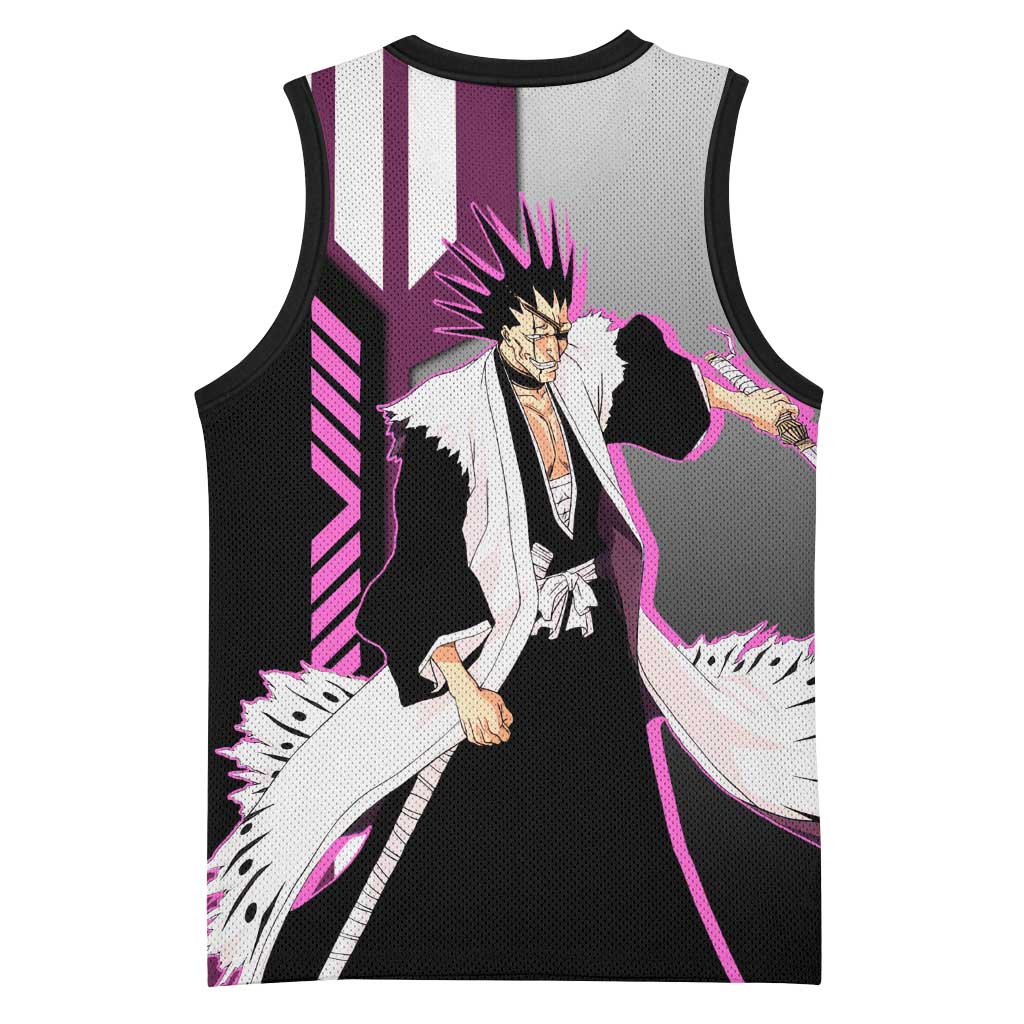 Kenpachi Zaraki from Bleach Basketball Jersey with Sword and Battle Ready Pose Design - The Mazicc