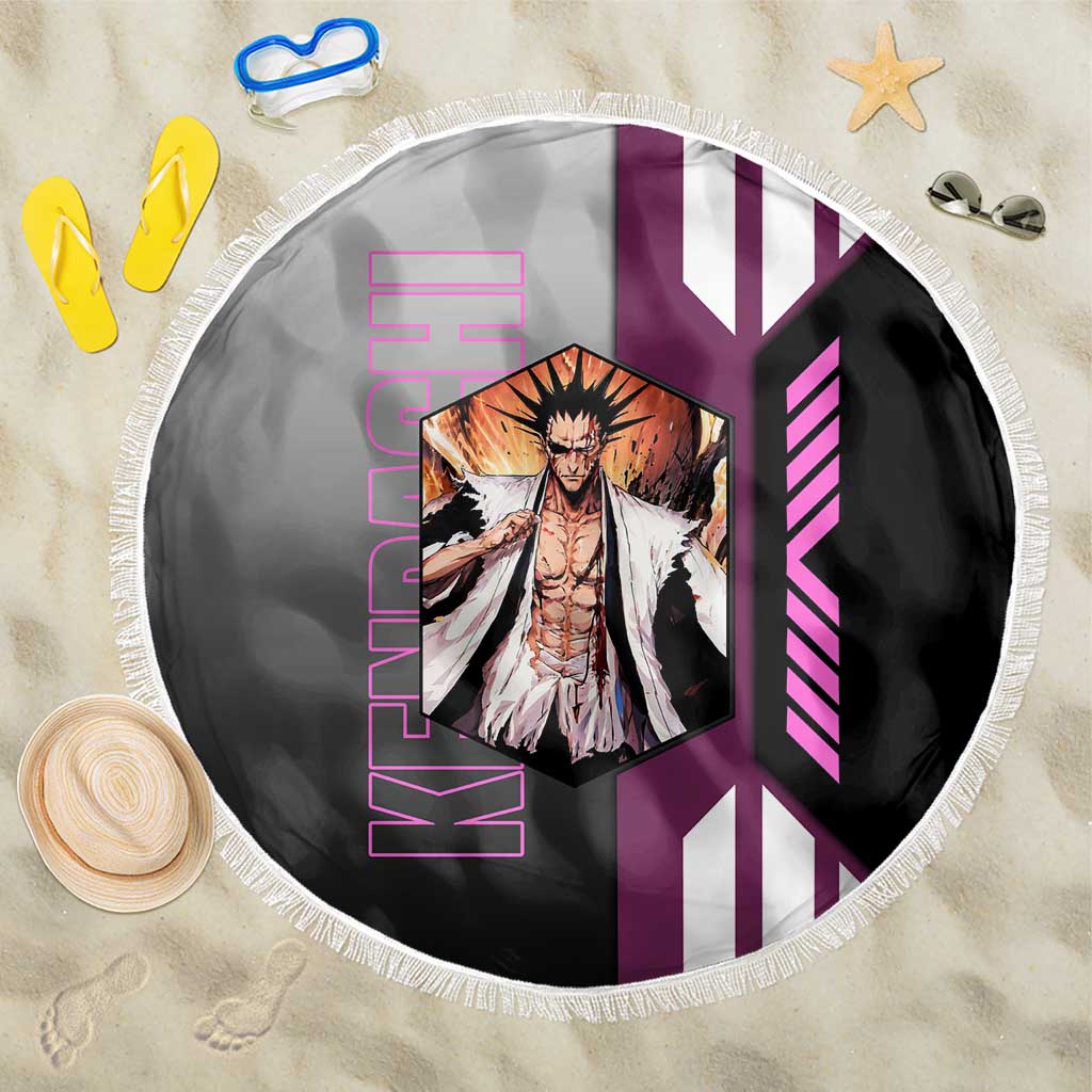 Kenpachi Zaraki from Bleach Beach Blanket with Sword and Battle Ready Pose Design - The Mazicc