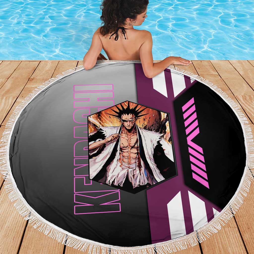 Kenpachi Zaraki from Bleach Beach Blanket with Sword and Battle Ready Pose Design - The Mazicc