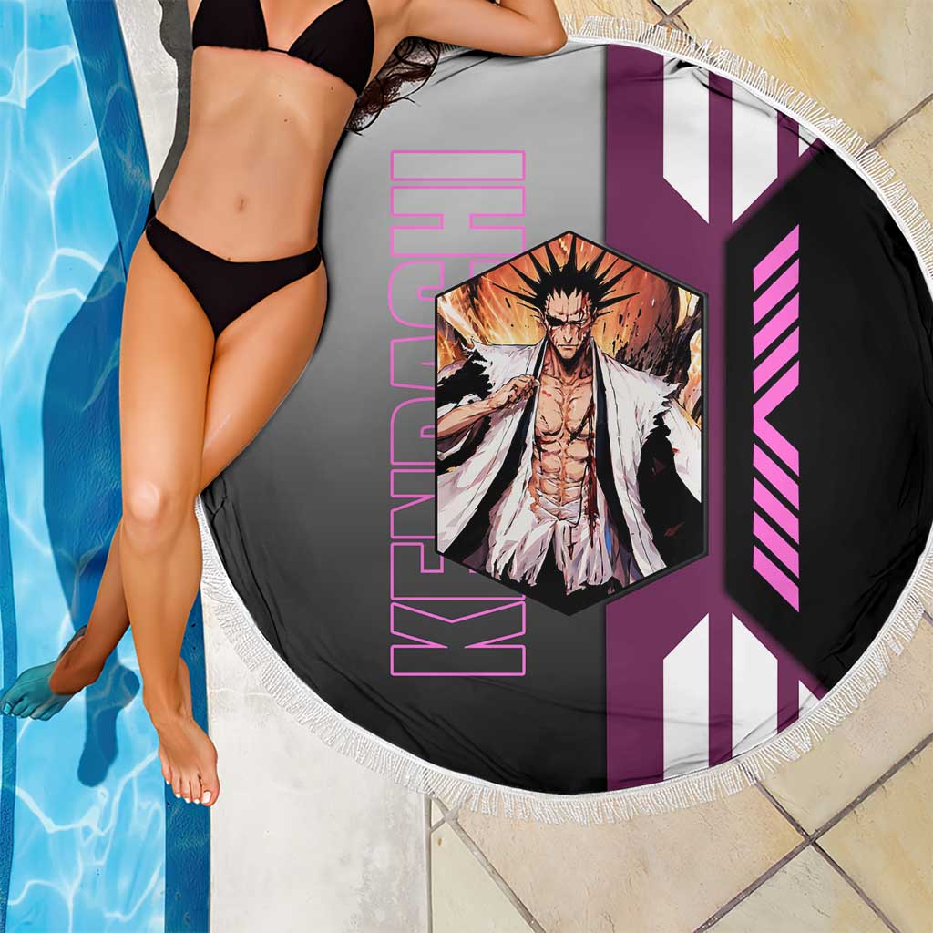 Kenpachi Zaraki from Bleach Beach Blanket with Sword and Battle Ready Pose Design - The Mazicc