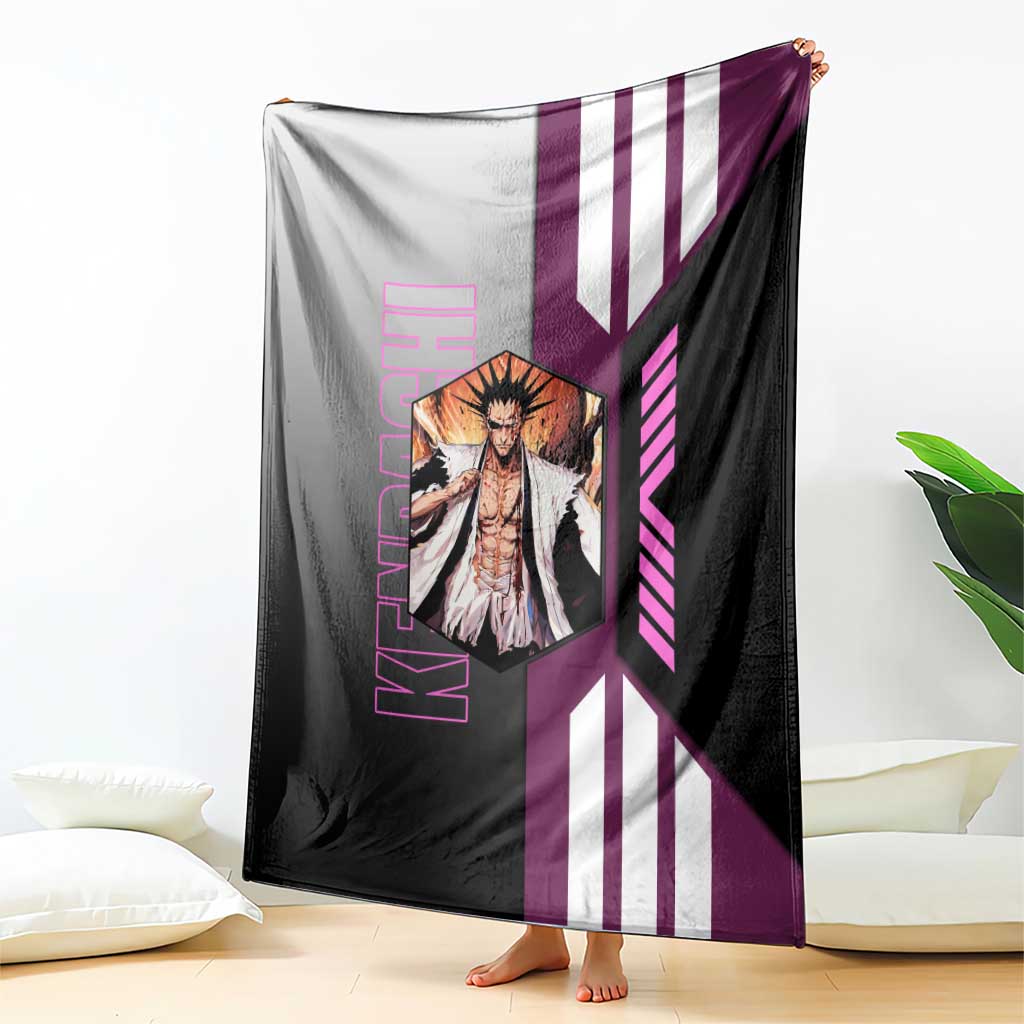 Kenpachi Zaraki from Bleach Blanket with Sword and Battle Ready Pose Design - The Mazicc