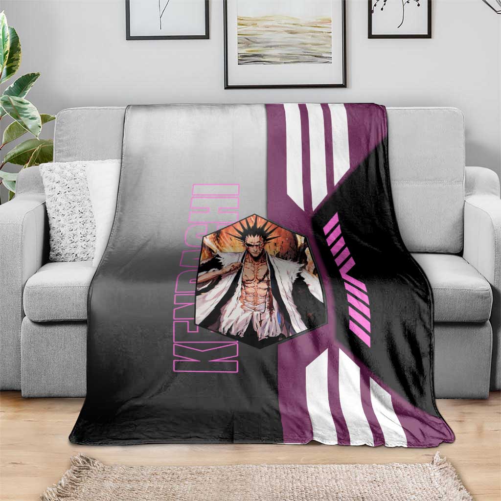 Kenpachi Zaraki from Bleach Blanket with Sword and Battle Ready Pose Design - The Mazicc
