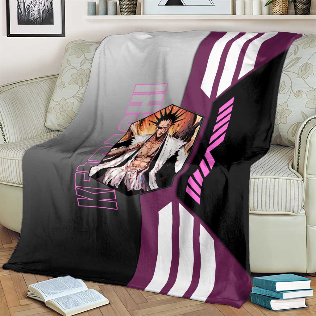 Kenpachi Zaraki from Bleach Blanket with Sword and Battle Ready Pose Design - The Mazicc