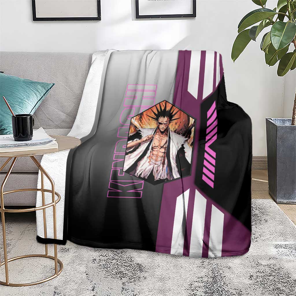 Kenpachi Zaraki from Bleach Blanket with Sword and Battle Ready Pose Design - The Mazicc
