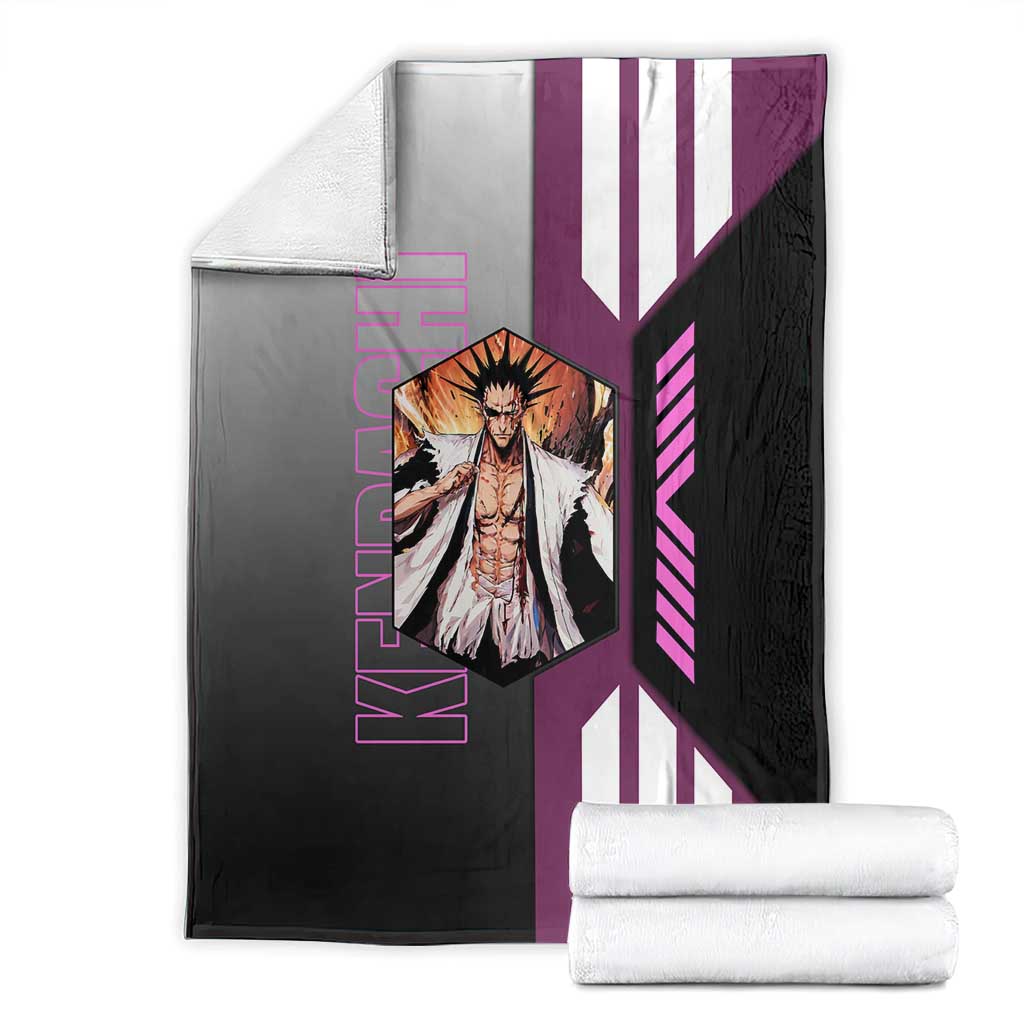 Kenpachi Zaraki from Bleach Blanket with Sword and Battle Ready Pose Design - The Mazicc
