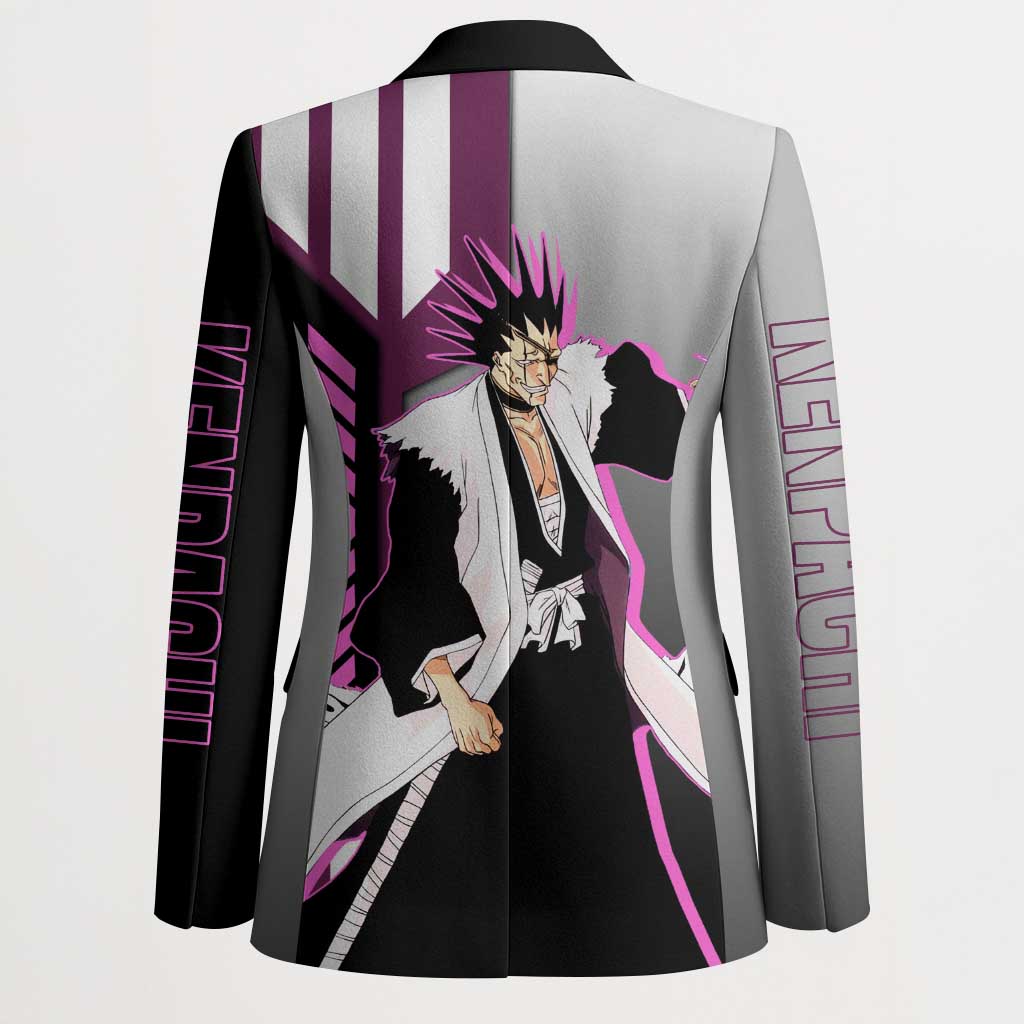Kenpachi Zaraki from Bleach Blazer with Sword and Battle Ready Pose Design - The Mazicc