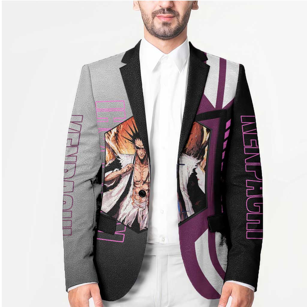 Kenpachi Zaraki from Bleach Blazer with Sword and Battle Ready Pose Design - The Mazicc