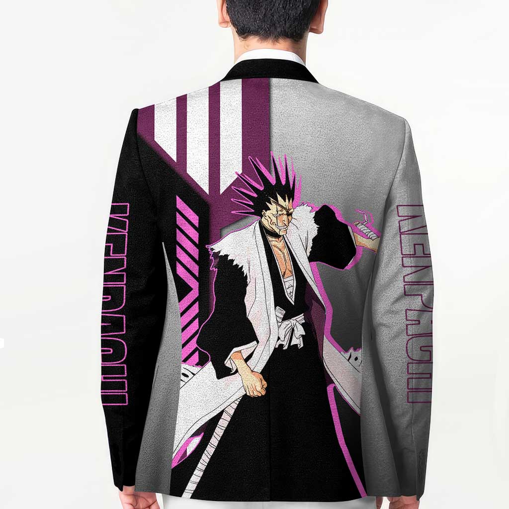 Kenpachi Zaraki from Bleach Blazer with Sword and Battle Ready Pose Design - The Mazicc