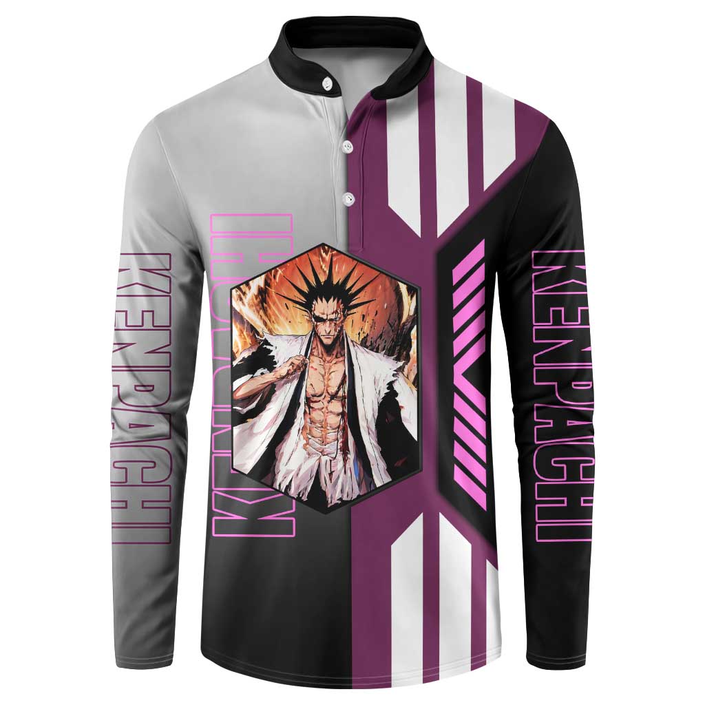Kenpachi Zaraki from Bleach Button Sweatshirt with Sword and Battle Ready Pose Design - The Mazicc