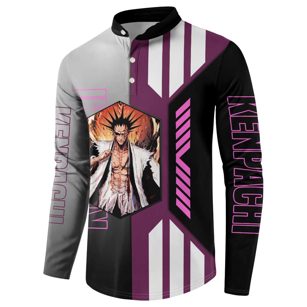 Kenpachi Zaraki from Bleach Button Sweatshirt with Sword and Battle Ready Pose Design - The Mazicc